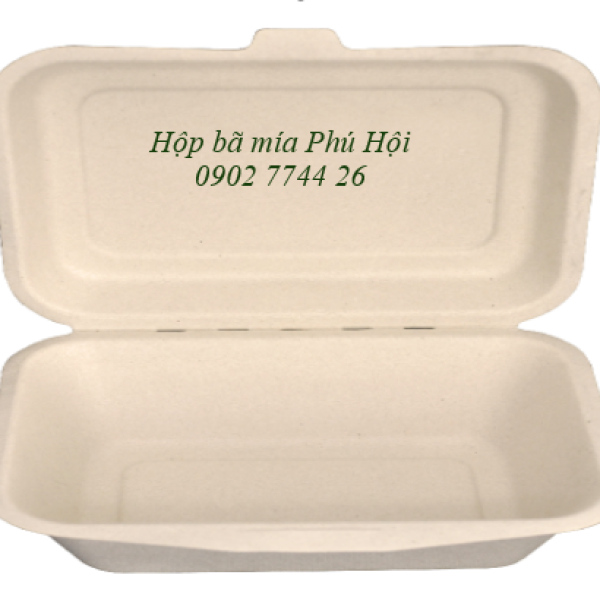 Hộp bã mía 1 ngăn nắp liền 450ml